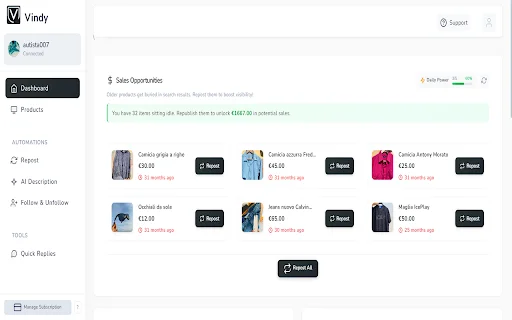 Vindy ডাউনলোড করুন – Vinted বিক্রয় বৃদ্ধির সেরা টুল - Screenshot 1